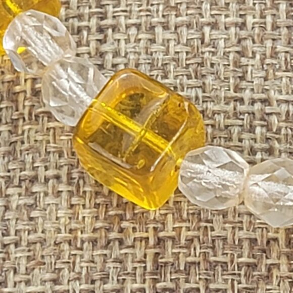 Czechoslovakia Crystal Necklace Amber And Clear Color 17 in Spring Ring Clasp - Picture 3 of 10